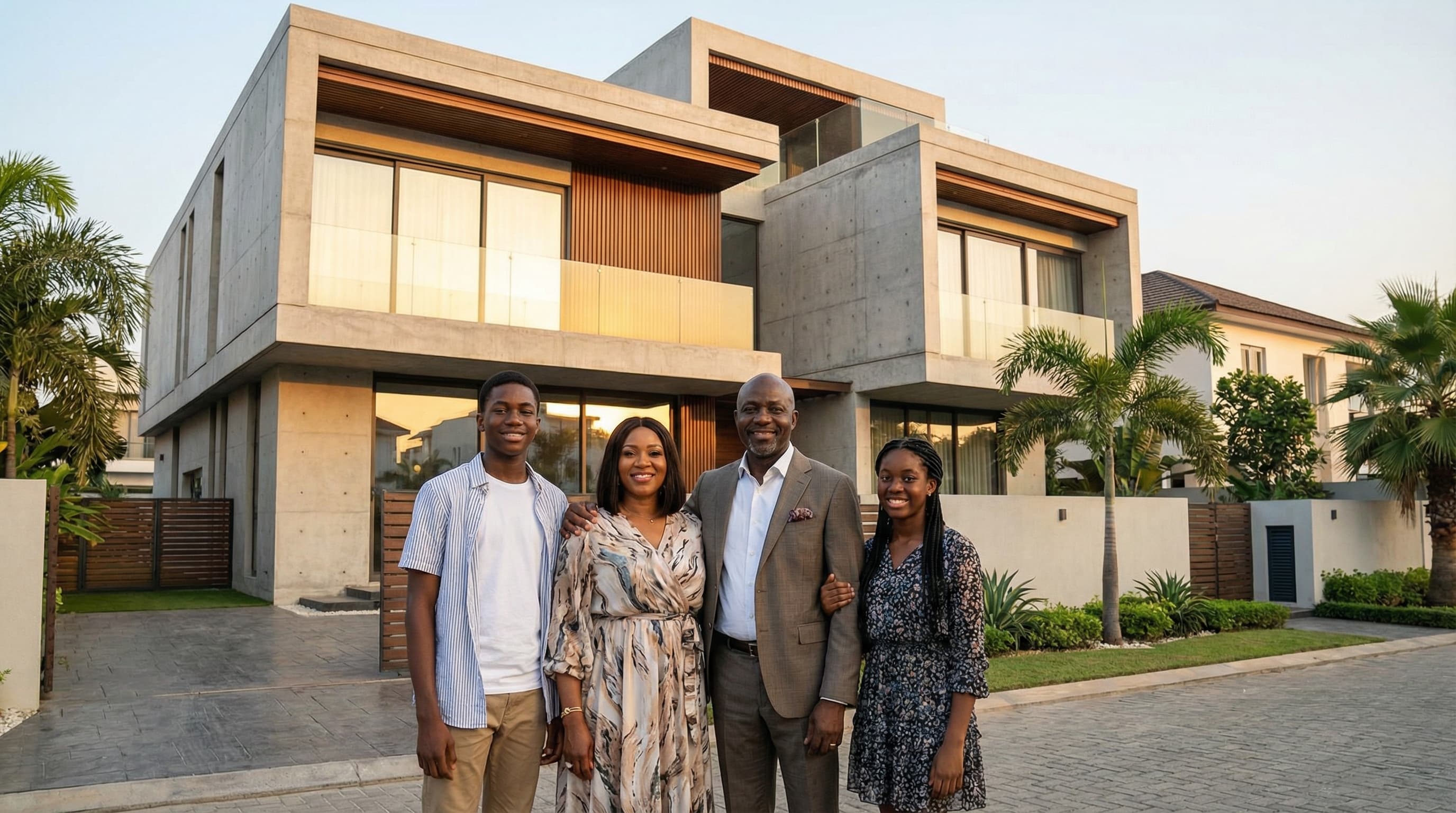 Modern luxury real estate: high-key lighting and architectural design, showcasing global connectivity and professional excellence.