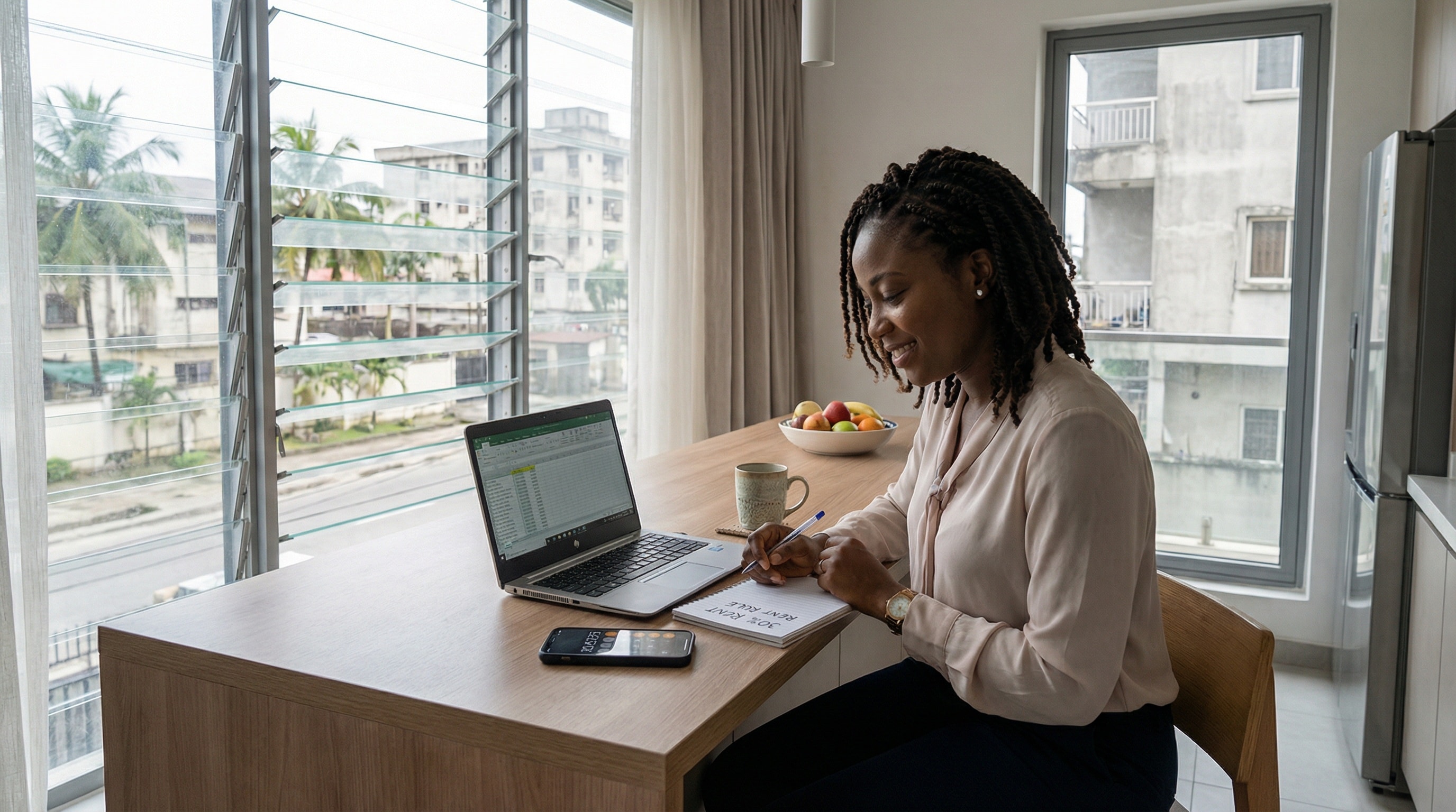 Nigerian renter planning rent budget in a premium Lagos rental setting; local expertise and professional excellence.