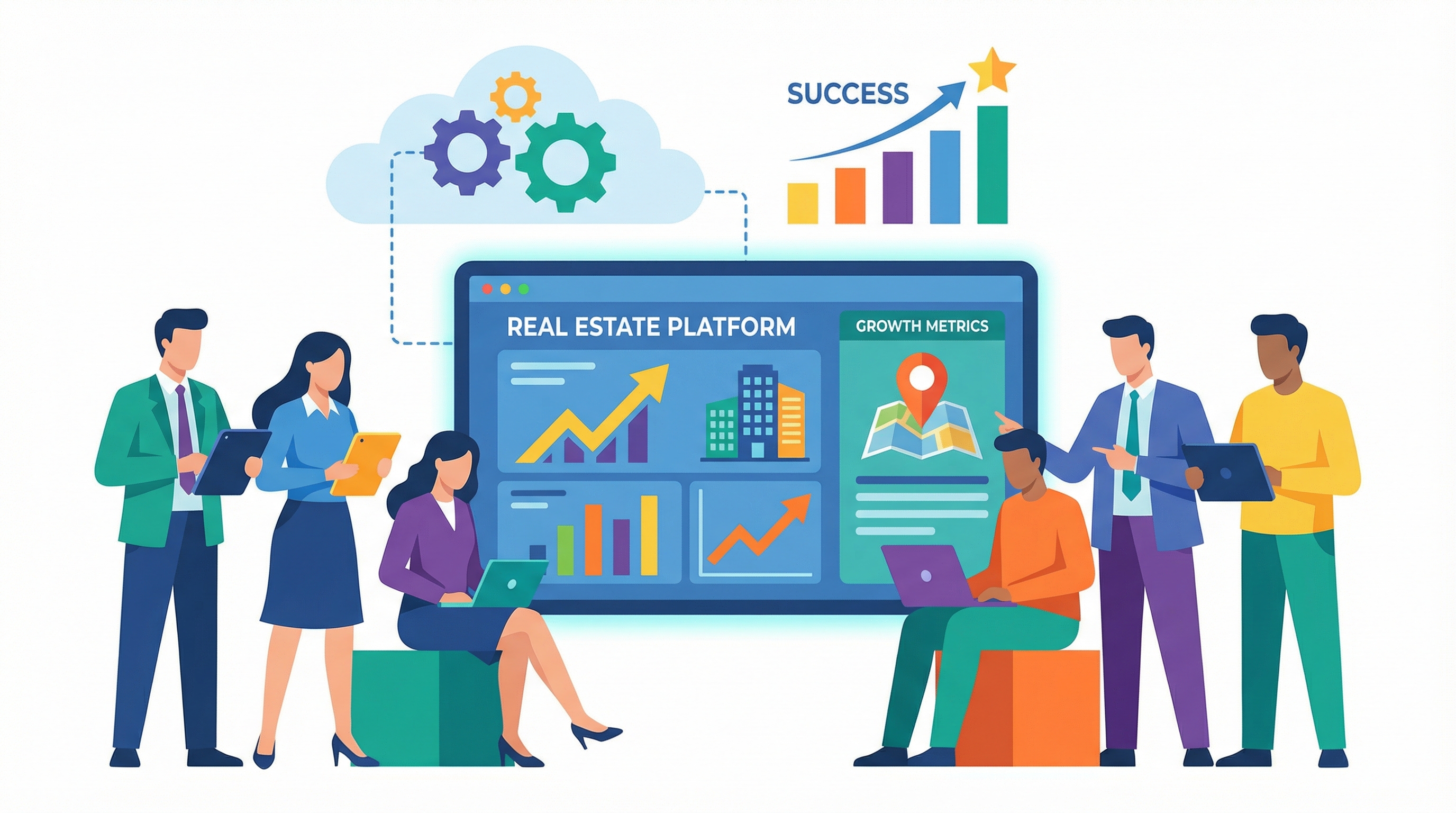 Professional with keys, welcoming gesture. Global connectivity and excellence.