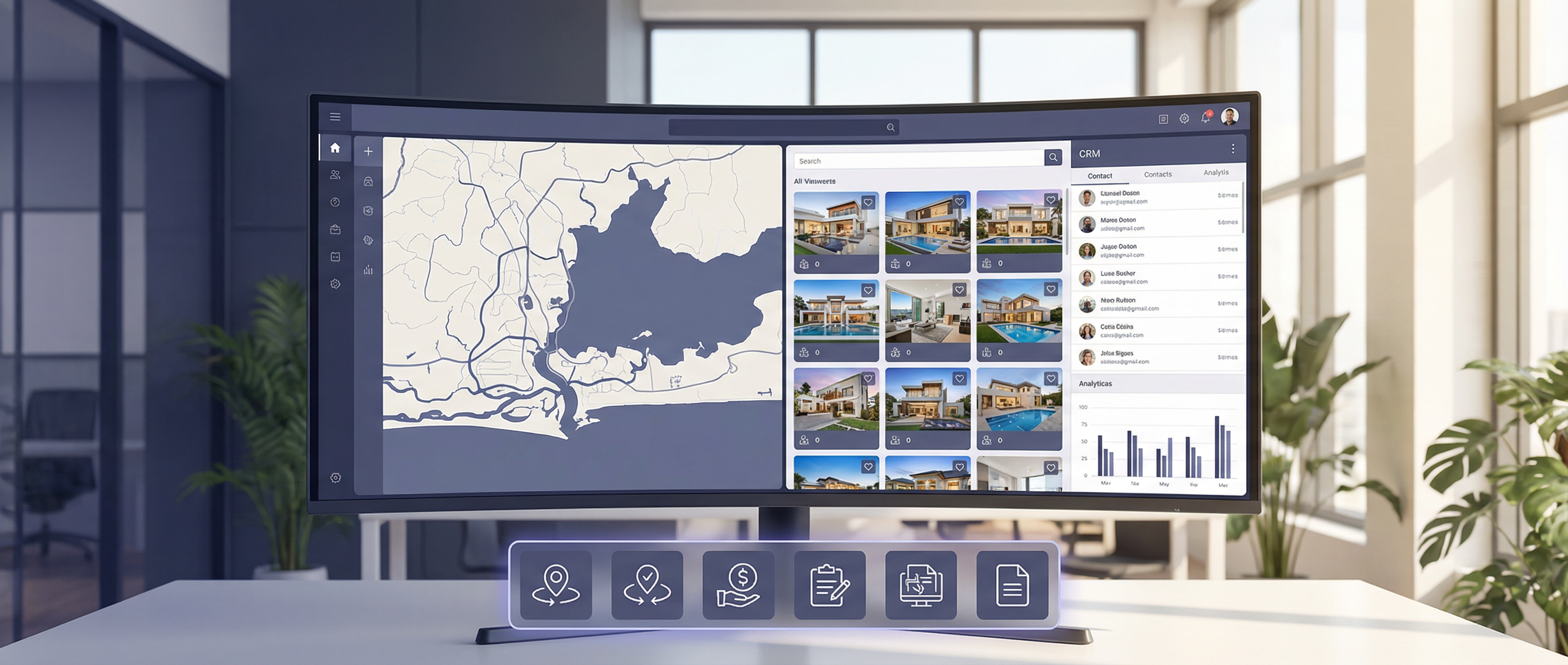 Modern luxury real estate: high-key lighting and architectural design, showcasing global connectivity and professional excellence.