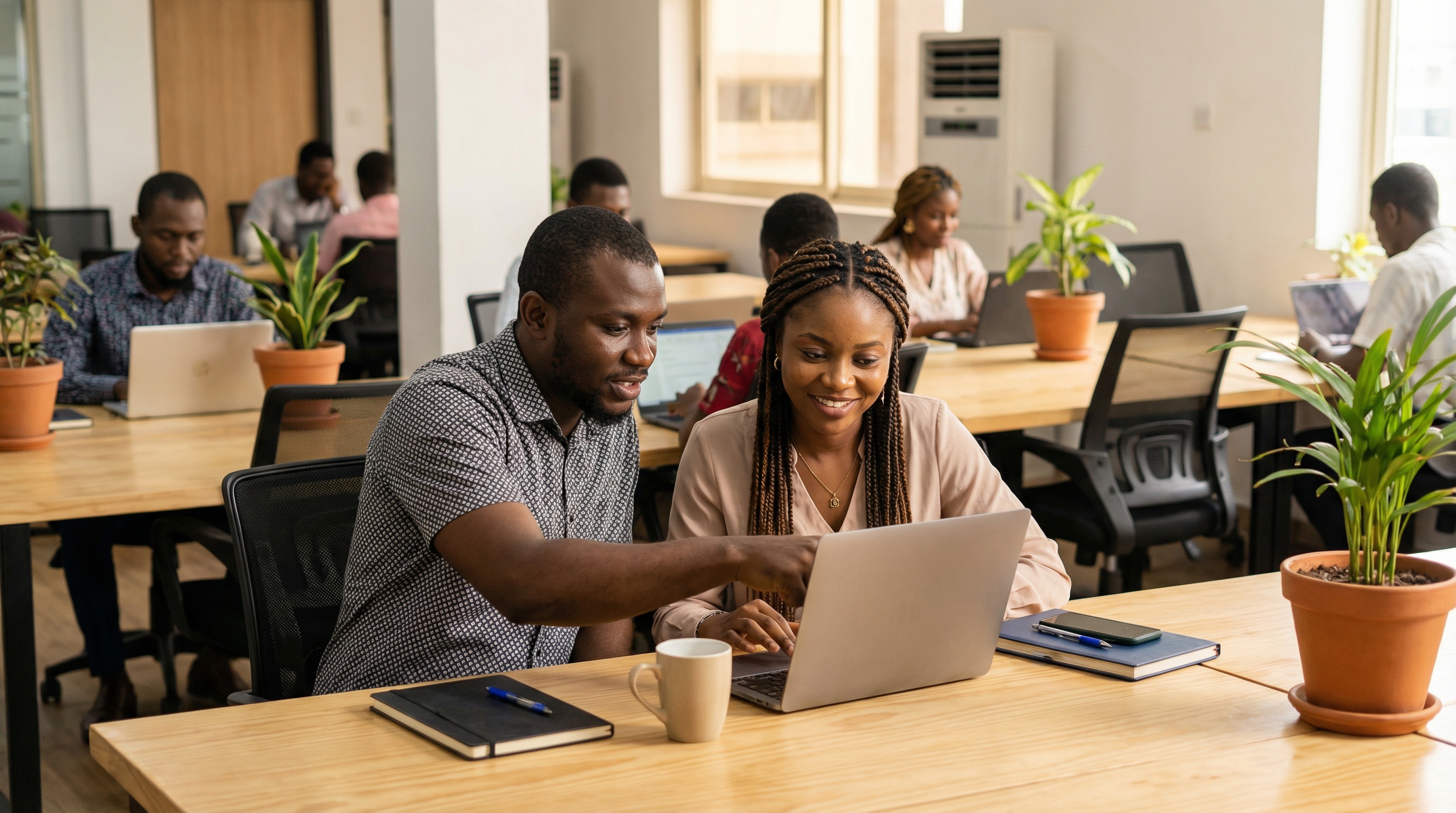 Professional with keys, welcoming gesture. Global connectivity and excellence.