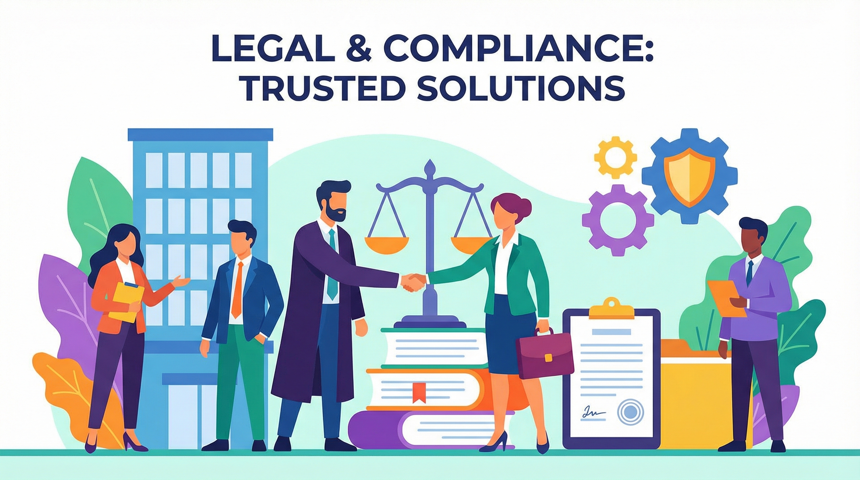 Legal center: diverse professionals in modern setting, trust and transparency.